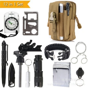 Wish Amazon FBA supplier new style survival gear kit 12 in 1 with outdoor bag survival kit