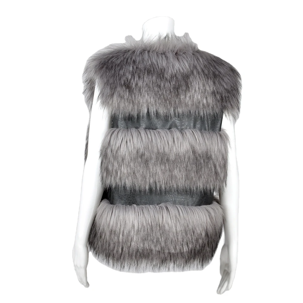 Women Winter Imitated Fox Fur Vest with Belt High Quality Thick Female Warm Waistcoat