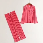 Womens plain color cotton top and pants long sleeve pajamas set comfort nightwear two-piece sleepwear  PJ  lounge wear