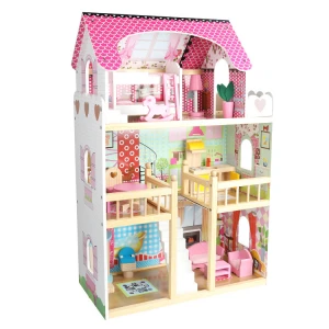wooden Dollhouse with Furniture& Accessories, House Dollhouse for Preschool girl toys, Big Doll house for kids