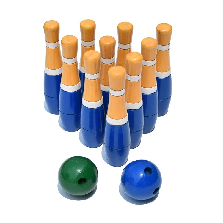Wooden Lawn Bowling Pins Game Skittle Ball for Kids Play Set
