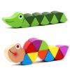Worm Colored Wooden Didactics Puzzles Children Learning Educational Baby Development Toys Fingers Game for Children of Gift