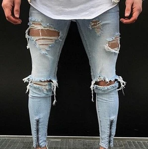X83733B 2018 European Style Denim Pants Man Ripped Jeans For Men Broken Trousers