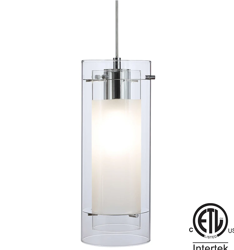 XiNBEi Modern 1 Light Mini Hanging Ceiling Pendant Lamp Cylinder Glass Kitchen Pendant Light