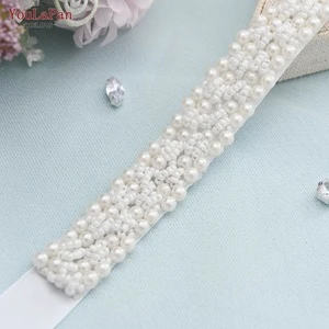 YouLaPan S204 Simple and Generous White Pure Beading Pearl Bridal Belt, Wedding Sashes Pearl Belt for Bridal