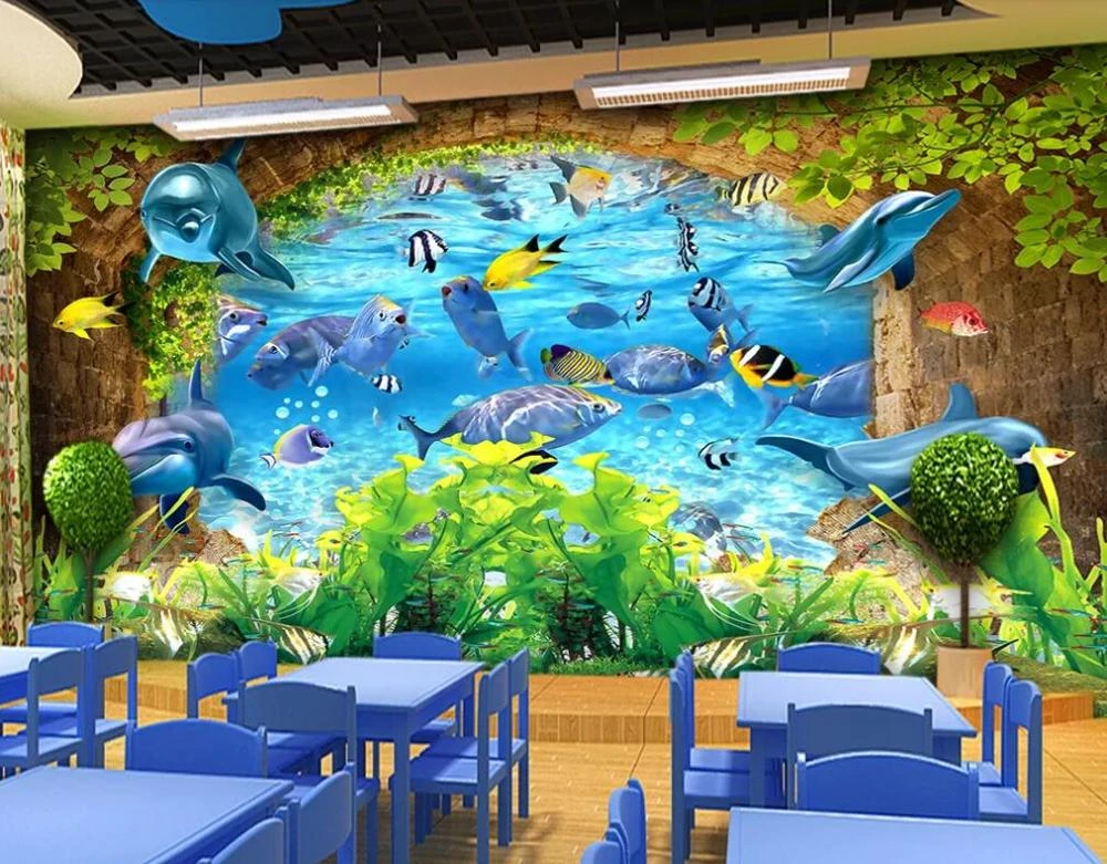 ZHIHAI Underwater world children&#x27;s room cartoon background wall wallpaper 3d