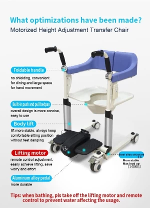 Hydraulic Lift Shower Chair with Wheels and 360° Split Seat, Portable Transport Wheelchair with Soft Backrest