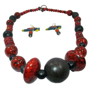 Multi-Color Wooden Beaded Necklace Earrings Set