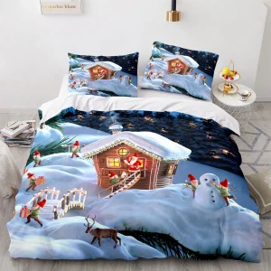 3 D printed Christmas duvet cover set including one duvet cover, one fitted bed sheet and two pillow cases