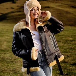 Fur Coat for Women, Shearling Jacket With Pockets And Zipper Closure, True Sheepskin, Handmade Sheepskin Short Coat