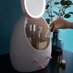 New style white makeup organizer mirror pink mirror cosmetic storage box