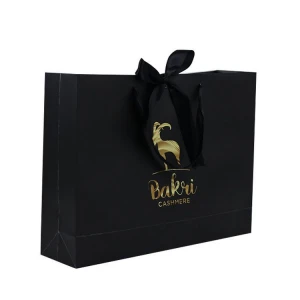 BLACK PAPER BAG PRINTED WITH GOLD HOTSTAMPING LOGO