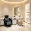 Modern All-in-one Shampoo Chair Reclining Footrest Design Textured Waterproof PU Leather Black Ceramic Sink Ergonomic C