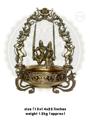 Brass Urli For Home Decor, Radha Krishna On Swing Urli