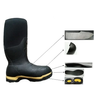 BLACK SAFETY RUBBER BOOTS WITH STEEL TOE