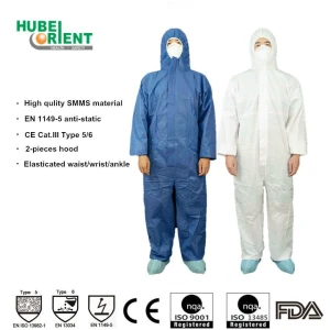 Type 5/6 Disposable SMS Coverall With Hood