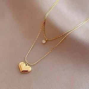 Dainty Layered Choker 14K Necklace Handmade Gold Plated Heart Pendant Necklace For Women