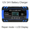 FOXSUR Car Motorcycle Battery Charger 12V 8A 24V 4A Smart Fast Charging