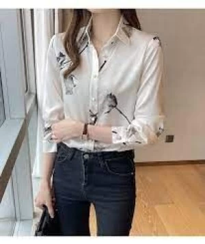 Silk Satin Blouses Women Tops Korean Fashion Long Sleeve Button Shirt Clothes