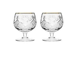 10 Oz Hand Made Vintage Crystal Cognac Glasses, Brandy &amp; Cognac Snifters with 24K Gold Rim, Old-Fashioned Glassware, Set of 2