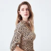 100% Silk Leopard Print Maxi Dress Short Sleeve Dress For Woman