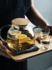 1000 ML Clear Borosilicate Glass Tea Pot Set, Heat Resistant Clear Glass Teapot Bamboo Lid with Ceramic Tea Warmer