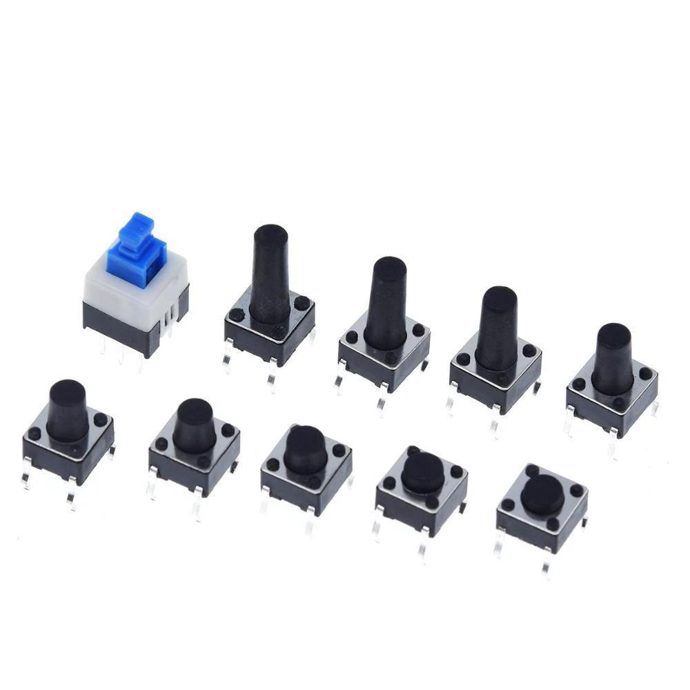 180PCS 10 Value 6 x 6mm DIP 4 Pin Tactile Push Button Switch Micro Momentary Tact Assortment Kit