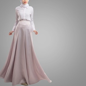 2016 New Arrival Islamic Clothing 2 Pieces Long Sleeve Button Blouse And High Waist Flared Skirt