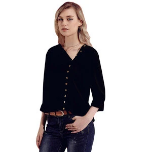 2018 Hot Sale Women Solid Colors Latest Formal Shirt Blouse Tops Patterns For Ladies