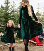 2019 Latest Fashionable Mommy and Me Outfits Korean Velvet Fall Long Sleeve Dress Family Matching Clothing
