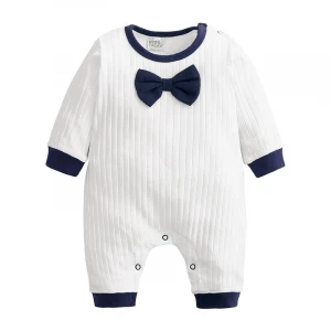 2019 New Fashion Newborn Baby Rompers doll collar Long Sleeve bow tie Baby Boy Girl Clothes Cotton Sleepwear Baby Rompers
