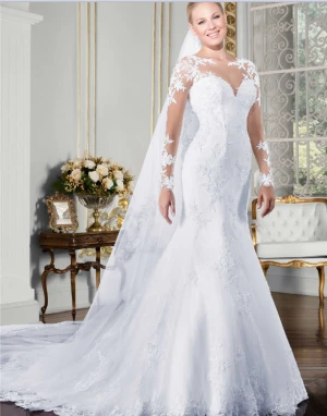 2020 New White Women Long Sleeve Lace Bridal Wedding Gowns Wedding Dress