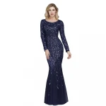 2020 Women Slim Mesh Sequin Evening Dress Mermaid Ladies Party Show Preside embroidery Clothing Long Floor dresses