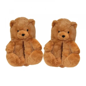 2021 in stock same day delivery high quality ladies non-slip  teddy bear plush slippers wholesale indoor outdoor