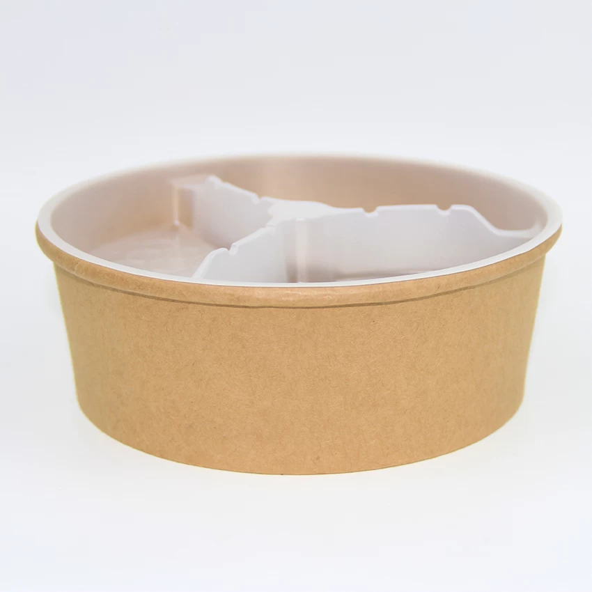 2021 new paper soup container for new year customized paper salad bowl hot food with two layer lids separate food clean hygienic