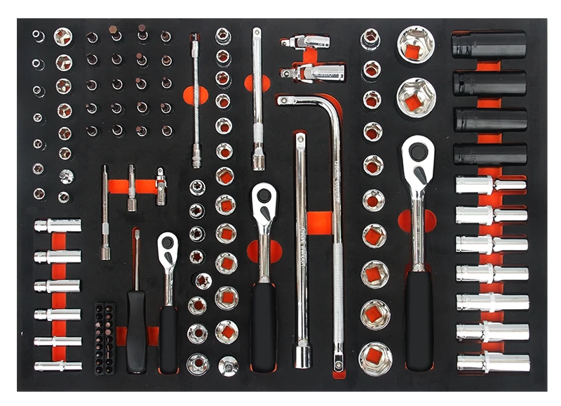 208pcs/4drawers of the tool cabinet trolley with ratchet spanner bits tools set