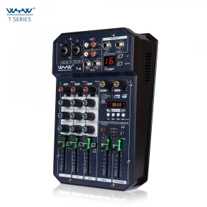 4 channels professional audio video mixer for dj with sound card