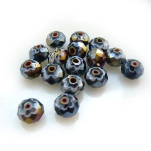 8*6mm black faceted glass millefiori beads with AB finish