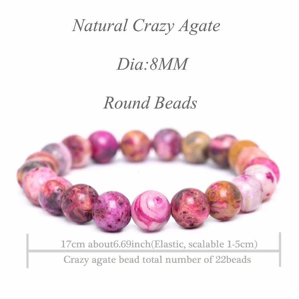 8MM Precious Gemstone Beaded jewelry supplies bracelets Natural Crazy Agate bracelets accessories