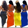 ABgirl 2021 Fashion outfits sexy floor length long  sundress women summer orange solid color backless sleeveless jumper dress