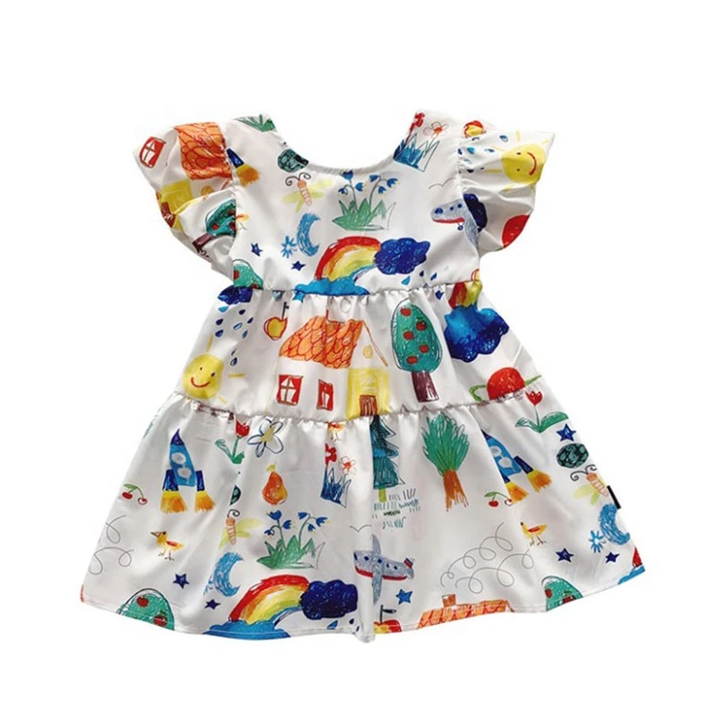 AIXI Children Clothes Girl  Kids Puff Sleeve Cartoon Dress