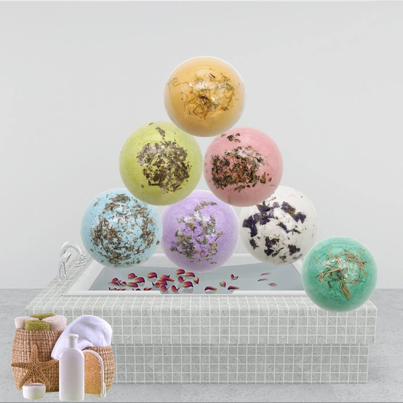 Amazon Hot Sale Fizzy Bath Balls with Dried Flower OEM Private Label Sea Salt Floral Bath Bomb Factory Supply