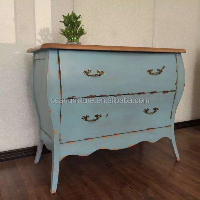 Antique Blue Painted French Style Chest Shabby Chic Wood Furniture
