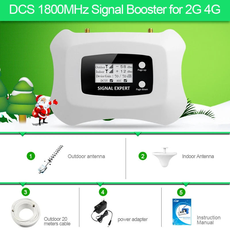 ATNJ Complete Kit DSC 1800MHz Mobile Signal Booster 2G 4G Phone Repeater Amplifier with Ceiling antenna for home use