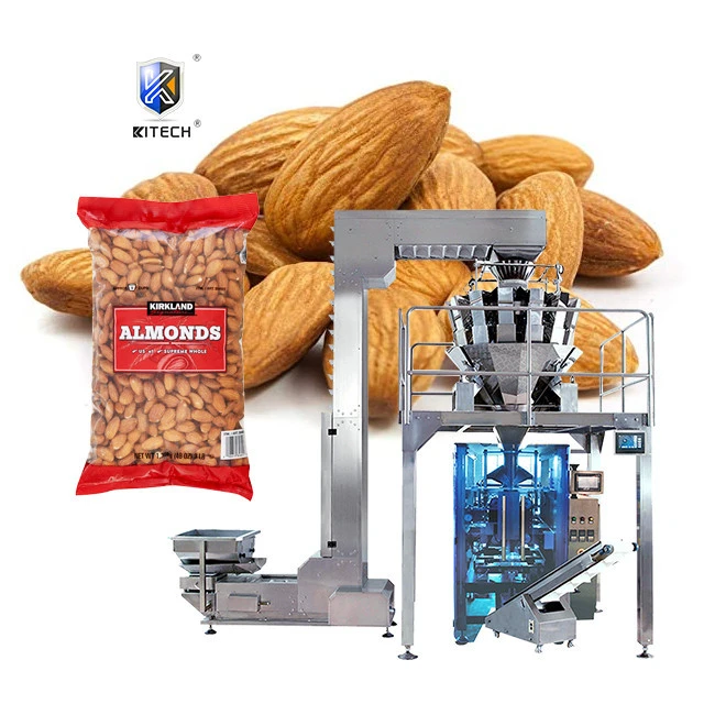 Automatic weighing and printing date labeling packaging machine for packing dried almonds nuts