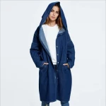 Autumn Winter Long Hooded Jeans Coat Women