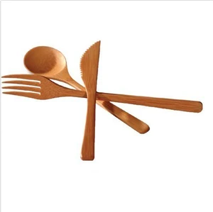 Bambu Bamboo Knife, Fork and Spoon, Set of 3, Natural