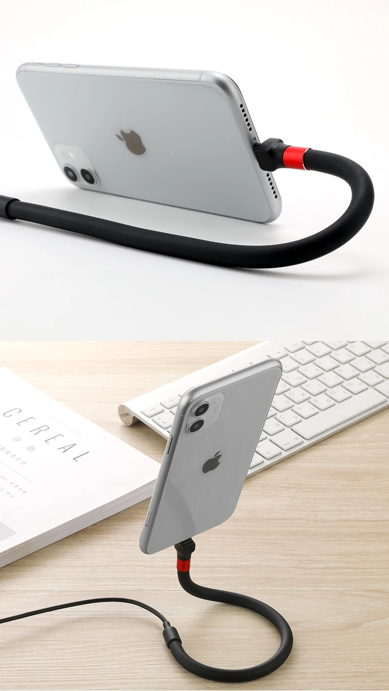 Bendable fast charging mobile phone holder data cable multifunctional lazy  desktop holder charging cable