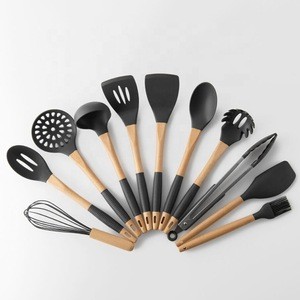 Best Silicone Kitchen Gadgets on the Market! 10 pieces Heat Resistant Kitchen Tools Wooden Utensils