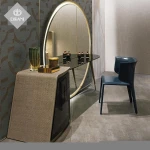 Big Round Mirror Bedroom Make up Table Luxury Modern Dressing Table Leather Dressing Vanity Table with Drawer